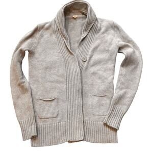 J. Crew Oatmeal Tan Cardigan Shawl Neck Cotton Covered Buttons Wide Rib Small